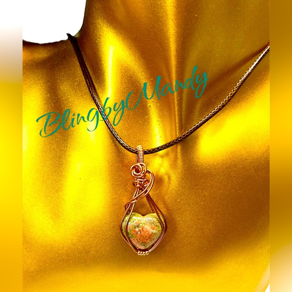🎁Unakite wrapped heart -mini. Pendant handmade